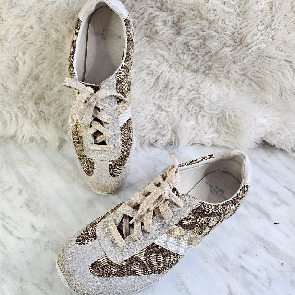 Coach Kelson Outline Women's Khaki Chalk Sneaker Shoes Size 8.5B